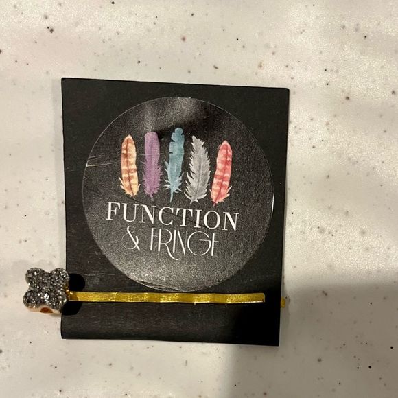 NEW Function & Fringe Silver/Gray and Gold Druzy Bobby Pin Style Hair Barrette - Picture 2 of 3